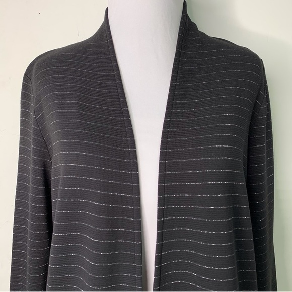 NWT J. Jill Women's Black Silver Striped Cardigan Sweater Open Front Size XS - Picture 2 of 12
